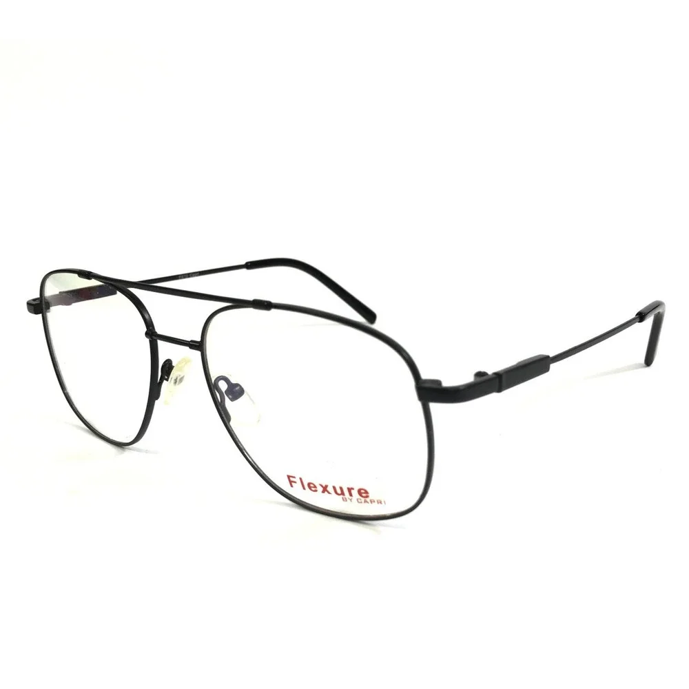 Flexure by Capri Eyeglasses Frames FX10 Black Aviator Wire Rim 55-17-145